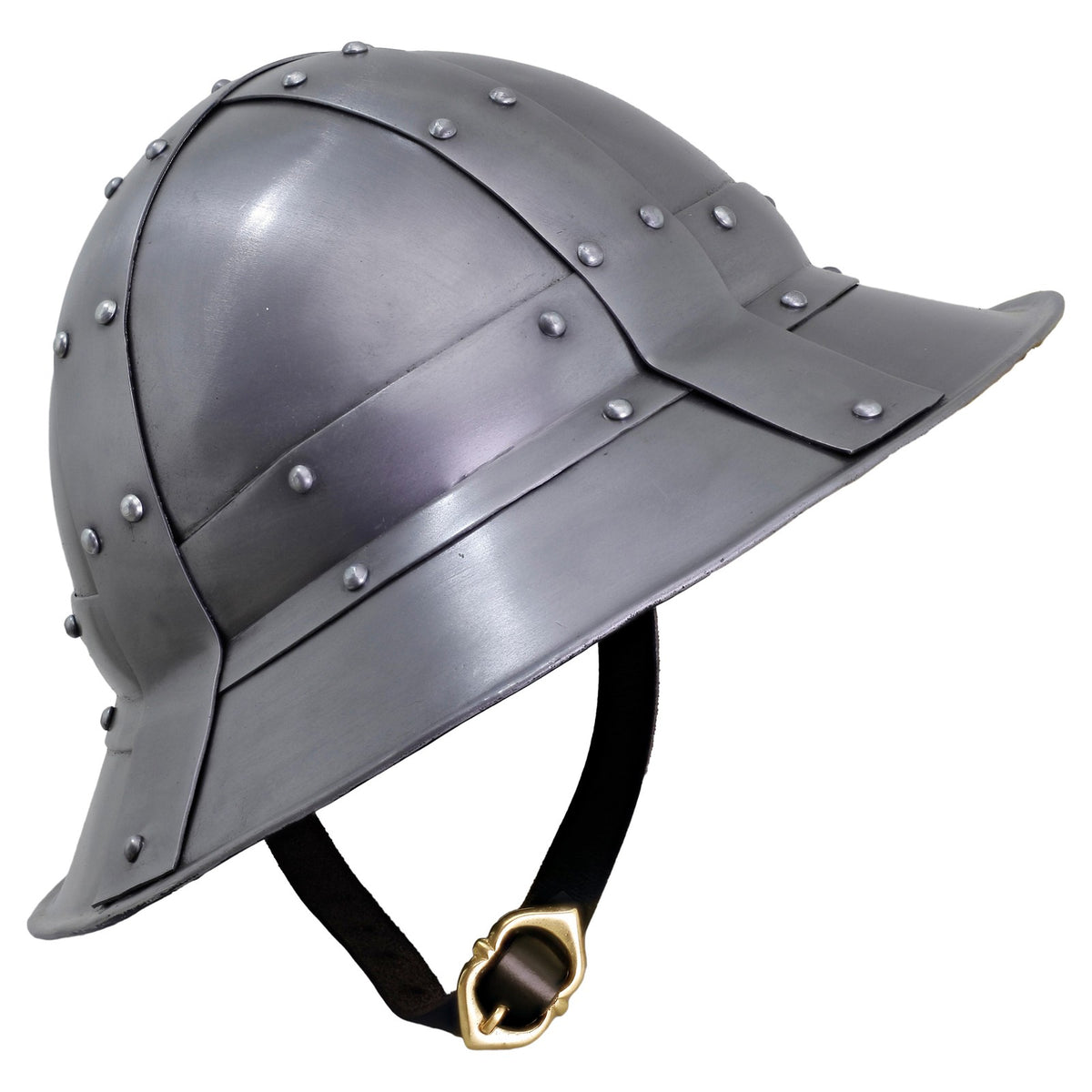Medieval Kettle Helmet - Forged Steel Siege Prop Helm with Leather Liner