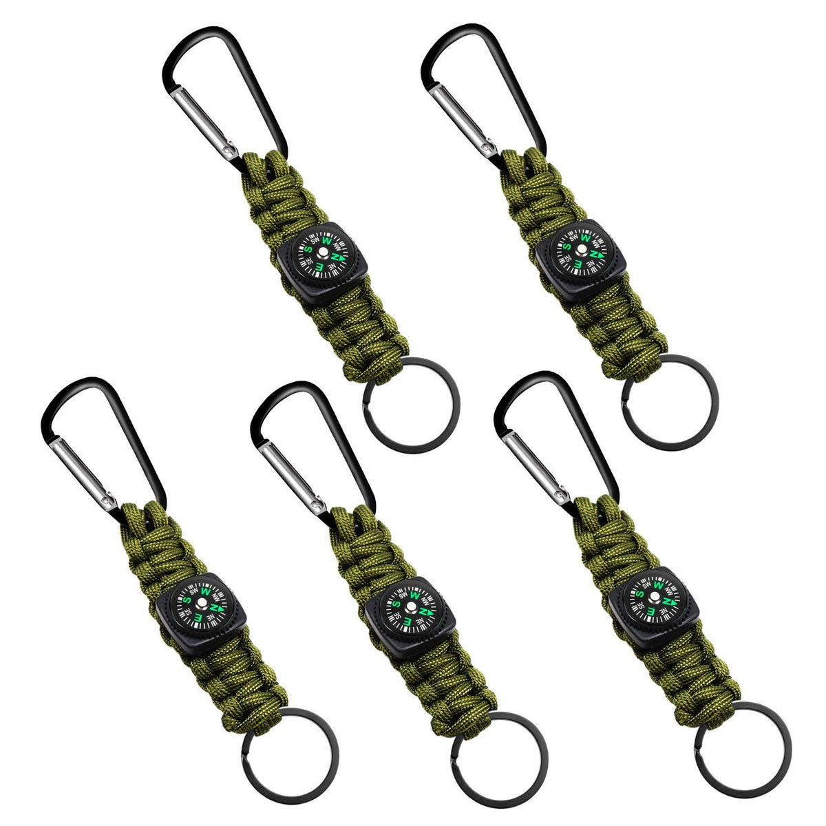 5 Pack Survival Paracord Lanyard Keychains with Carabiner for Camping Hiking