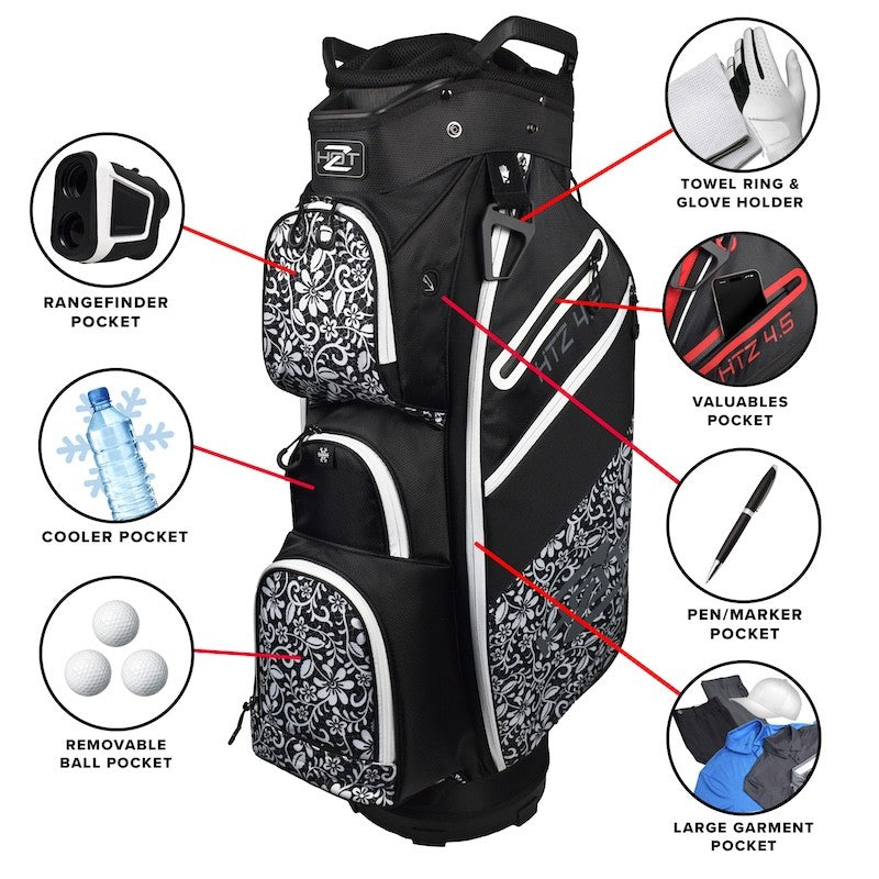 Golf Cart Bag Ladies 14-Way Dividers & Multiple Pockets Black White