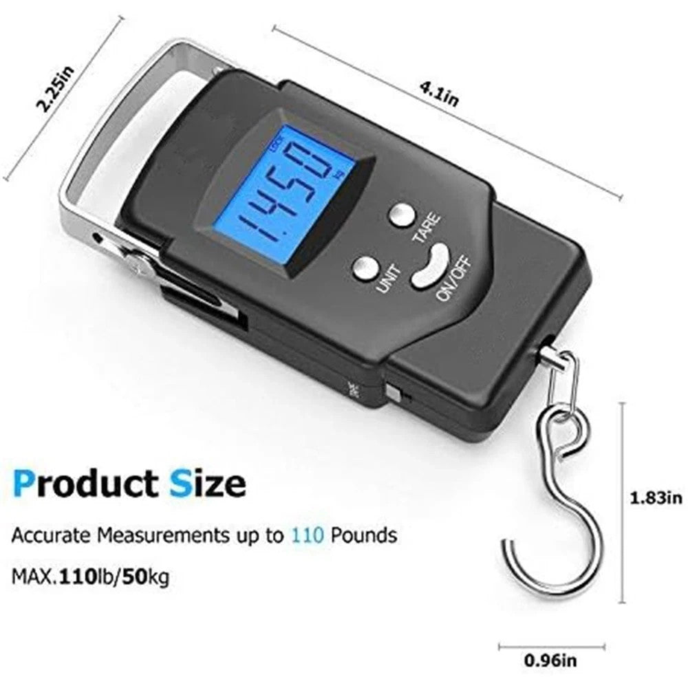 Digital Fishing Scale 50kg Portable Luggage & Fish Weighing Scale with Retractable Tape