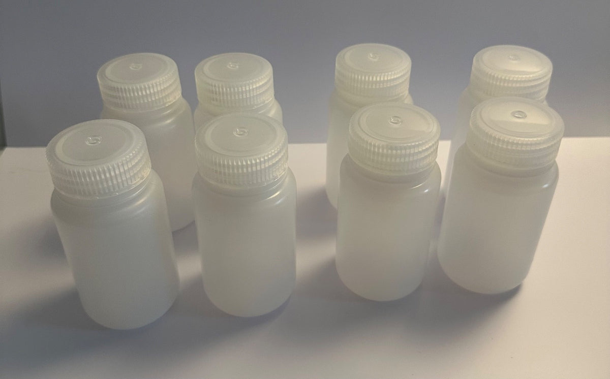 Reusable Plastic Water Storage Bottles - Wide Mouth, 125ml/4oz, Clear, Autoclavable Set