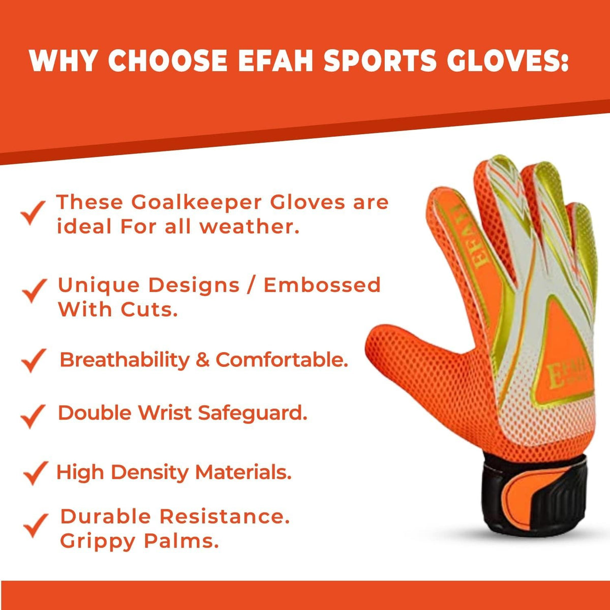 Kids Soccer Goalkeeper Gloves Size 4 - Anti-Slip Breathable Orange