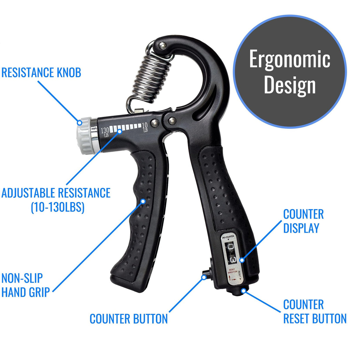 Adjustable Hand Grip Strengthener for Exercise & Rehabilitation - Black