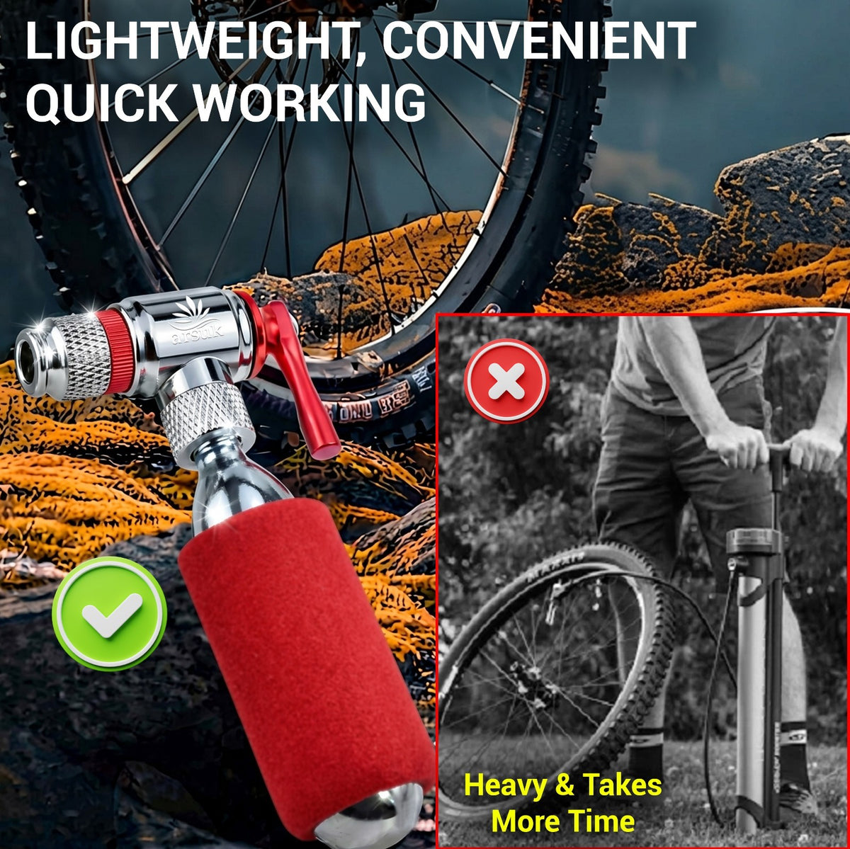 Mini CO2 Bike Tire Inflator for Presta & Schrader Valves - Portable & Effortless