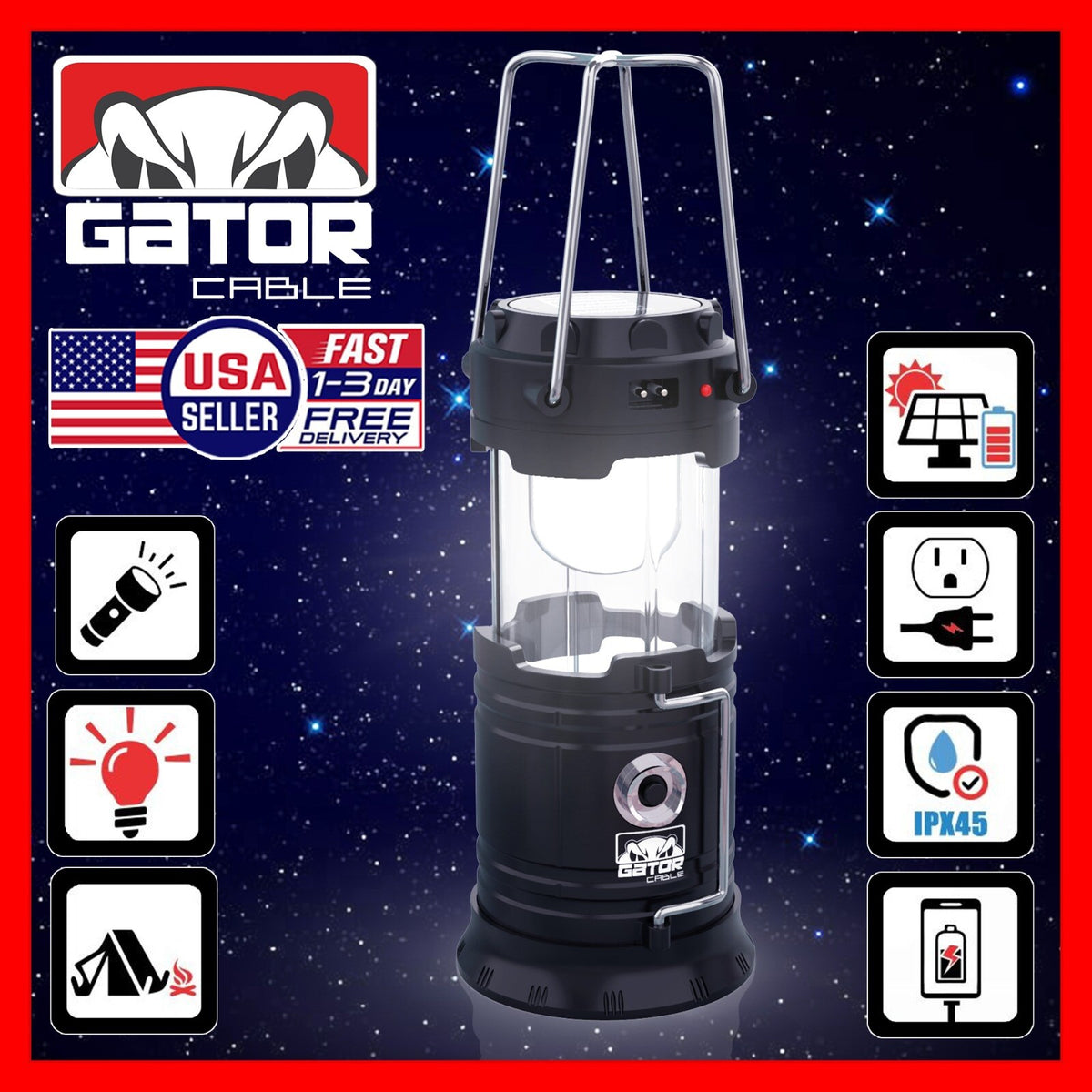 Solar Rechargeable LED Camping Lantern & Power Bank - Portable Emergency Light