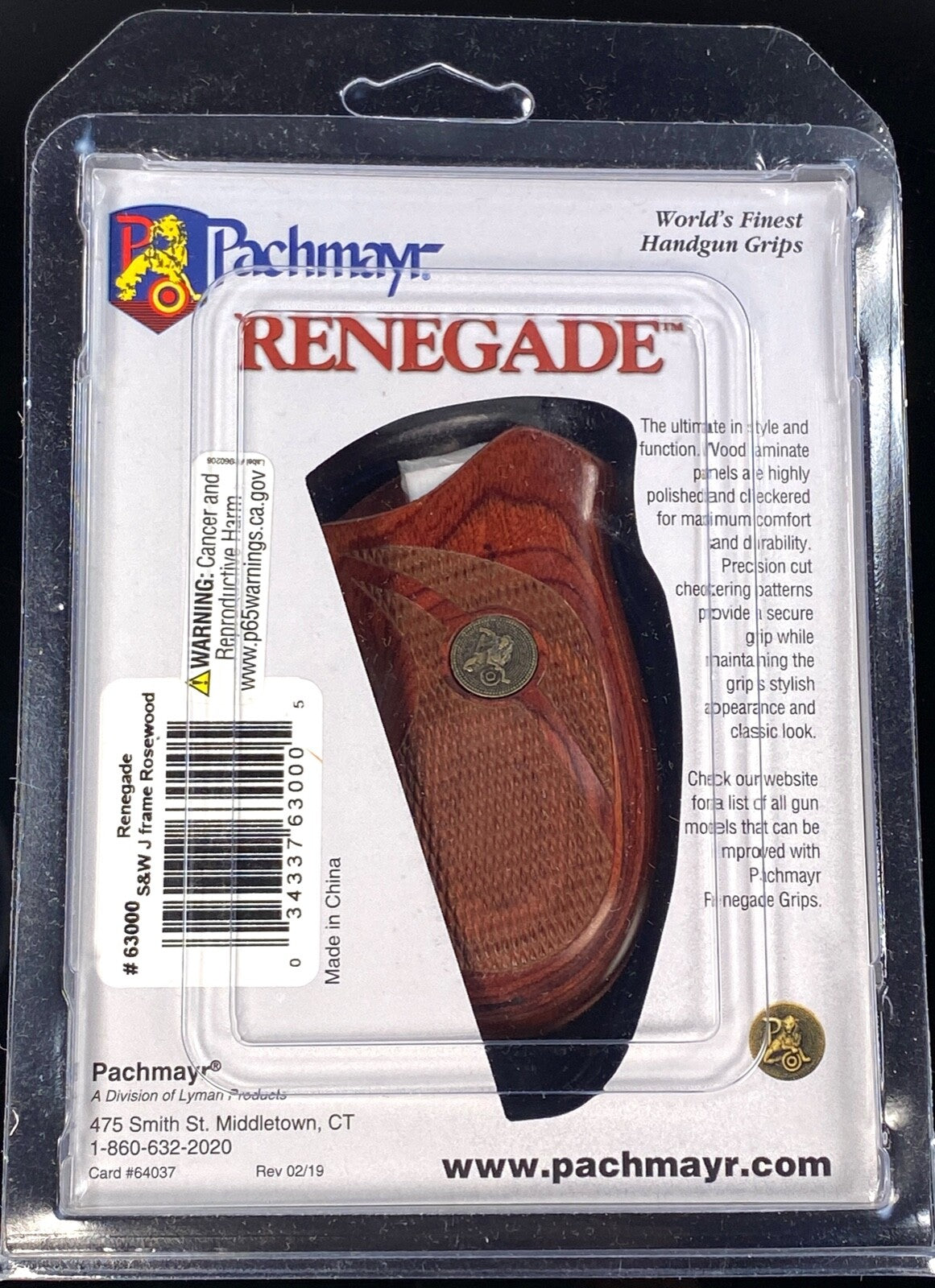 Pachmayr Rosewood Checkered Revolver Grip for S&W J Frame Round Butt
