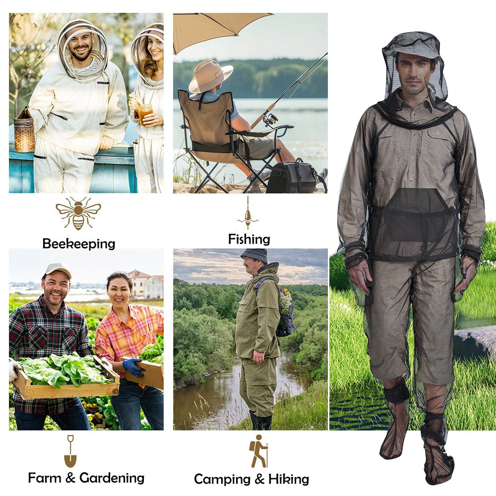 Unisex Mosquito Net Suit with Hood for Outdoor Camping Hiking Protection