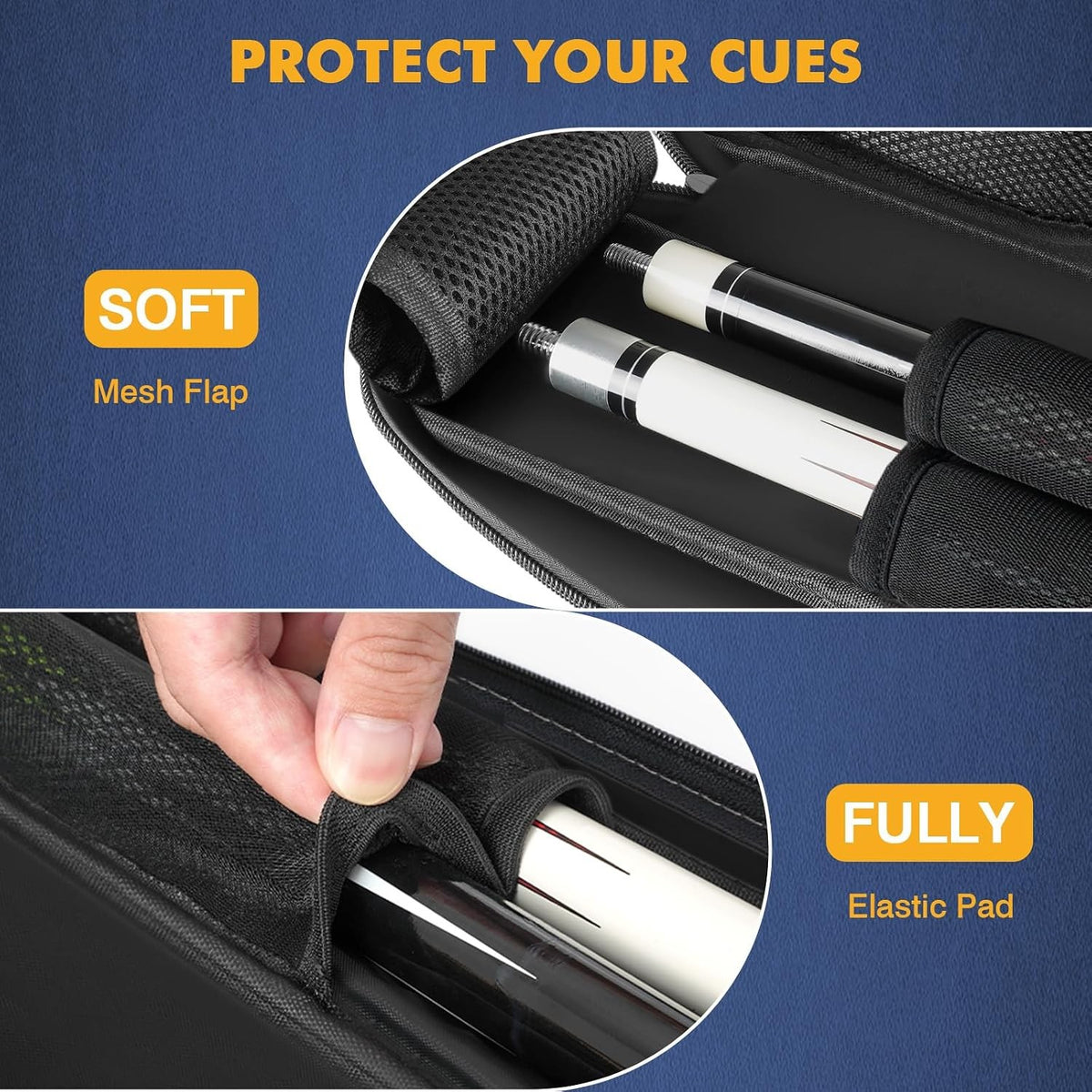 Pool Cue Case 2x2 Holds 2 Cues & 2 Accessories, 600D Polyester