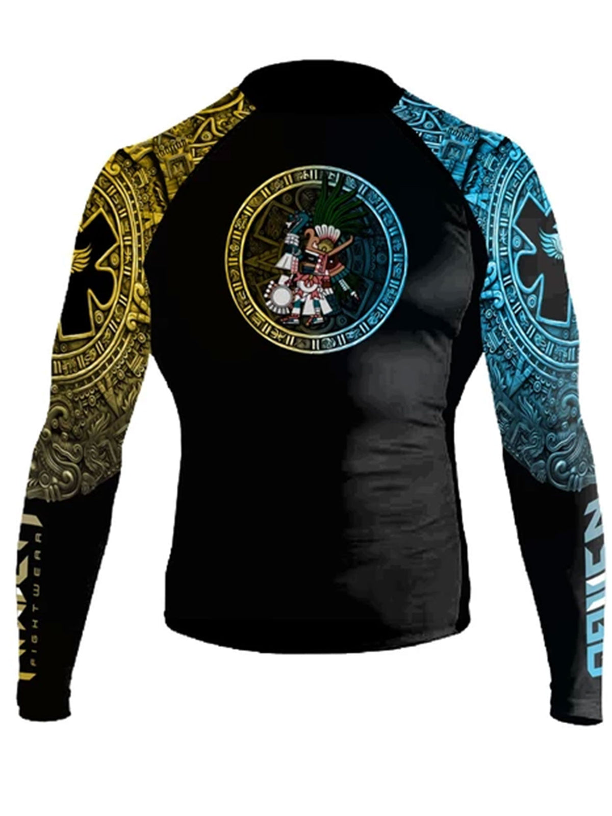 Men's Aztec Rash Guard for MMA BJJ - Huitzilopochtli Design, Black