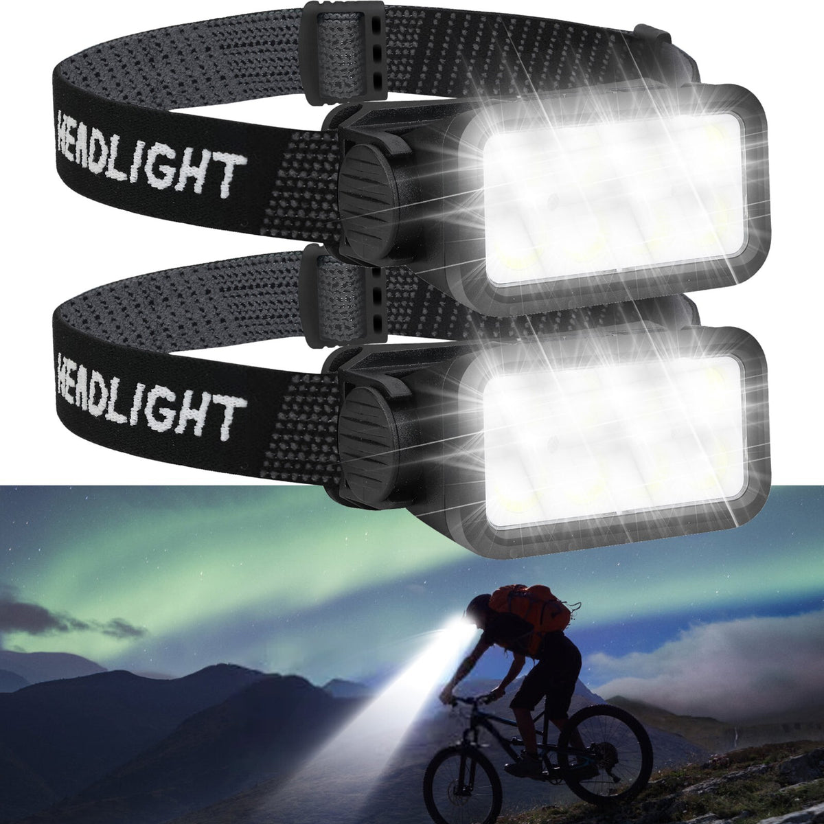 Rechargeable LED Headlamps 2 Pack, Adjustable Outdoor Headlights for Camping Hiking