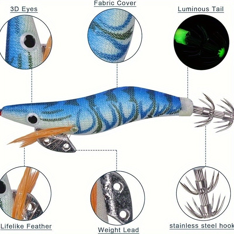 Luminous Saltwater Fishing Jigs Set - Glow in The Dark Squid Lures, Multiple Sizes