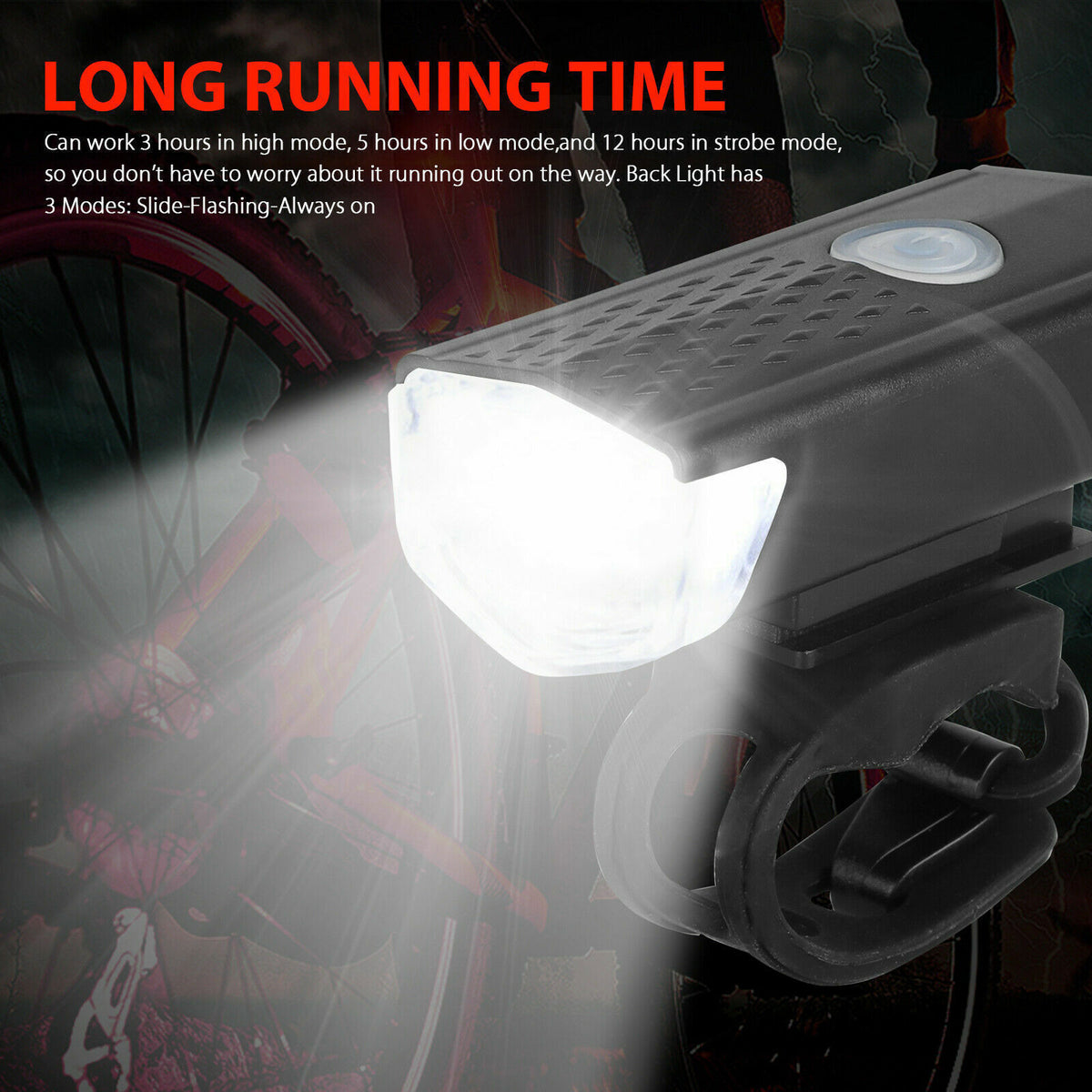 USB Rechargeable Bicycle Front and Rear LED Headlight Set - Waterproof Cycling Lights