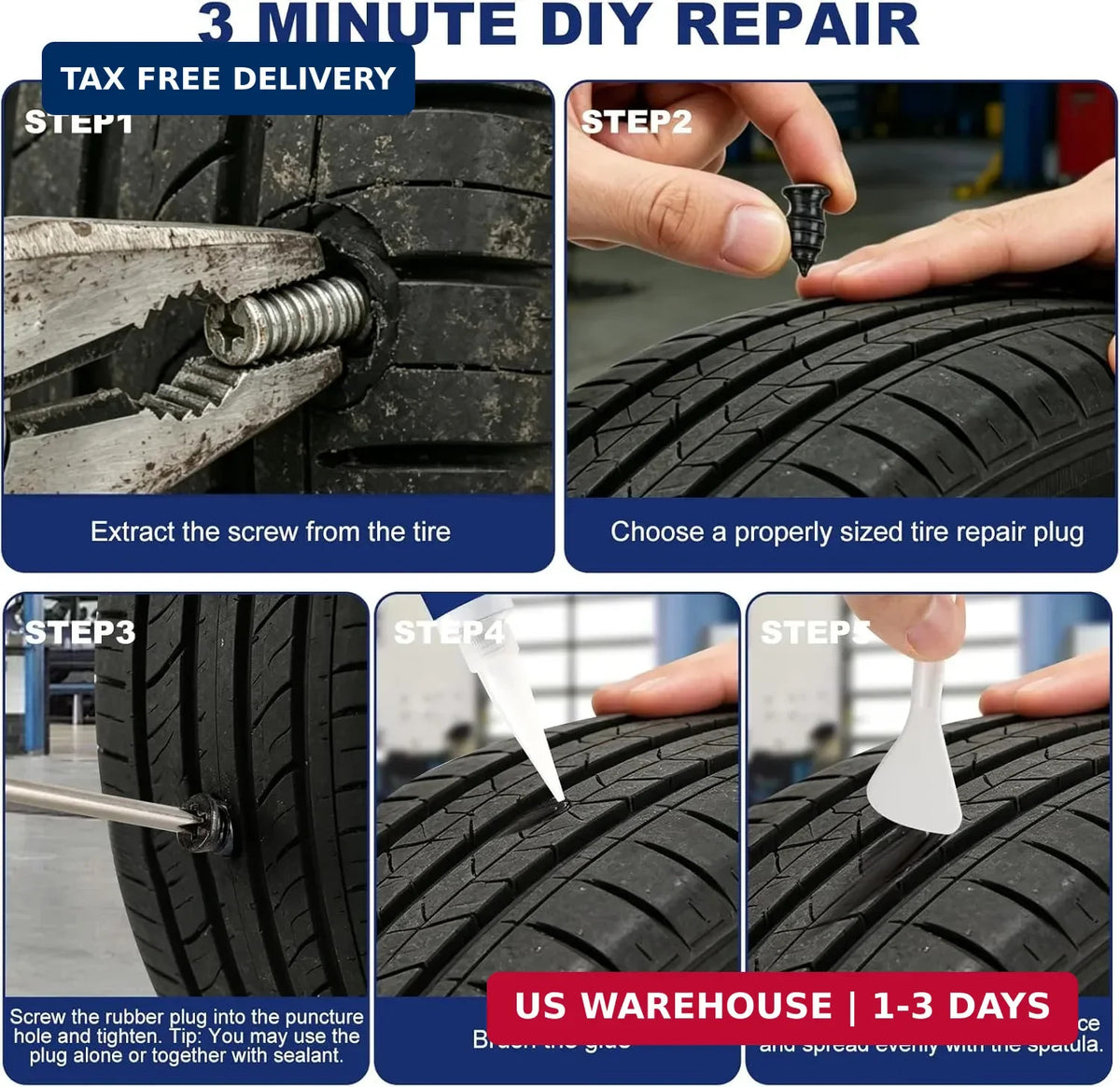 Universal Tire Repair Kit with Rubber Nails, Sealant & Screwdriver for Cars & Motorcycles