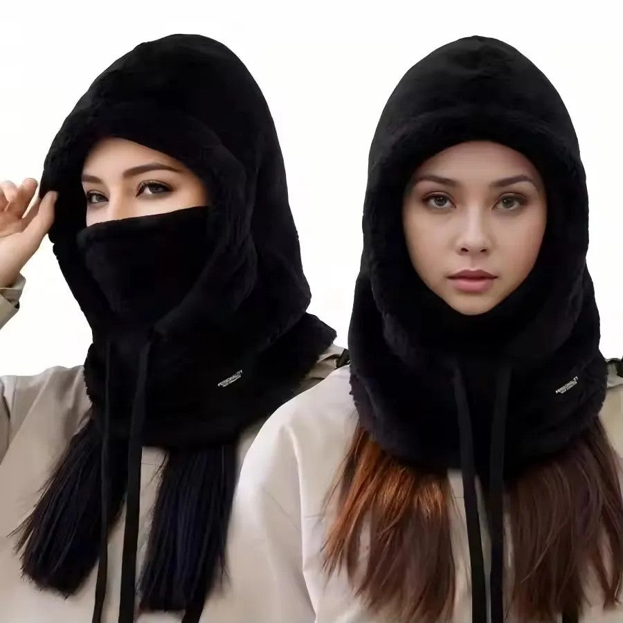 Winter Warm Balaclava Ski Hood with Faux Fur Face Cover - Windproof & Water-Resistant
