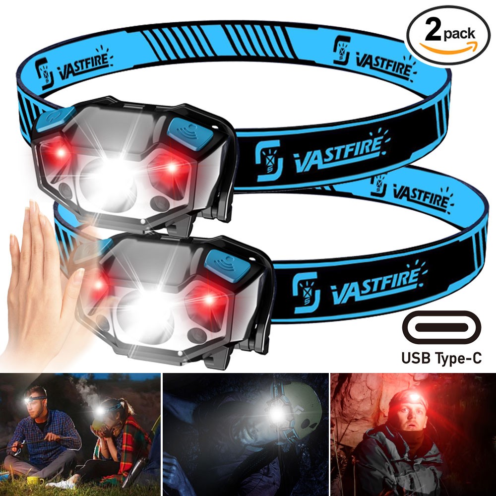 Rechargeable LED Headlamp with Motion Sensor — Ultralight Bright Head Torch for Outdoor & Work