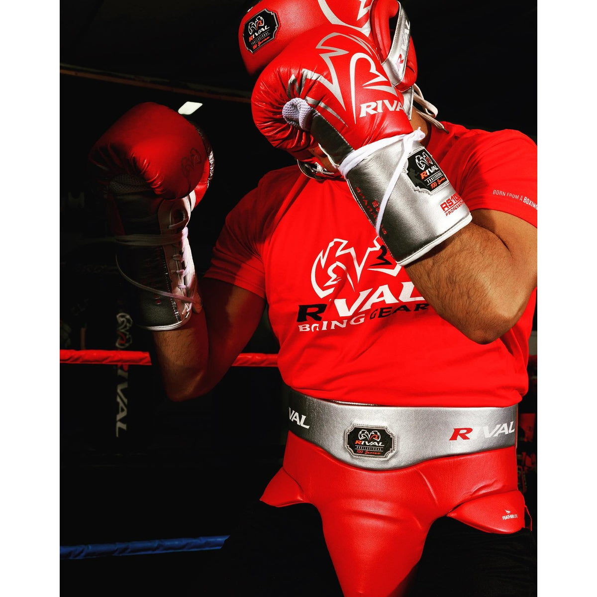 Professional No Foul Groin Protector for Boxing & Martial Arts - Red/Silver