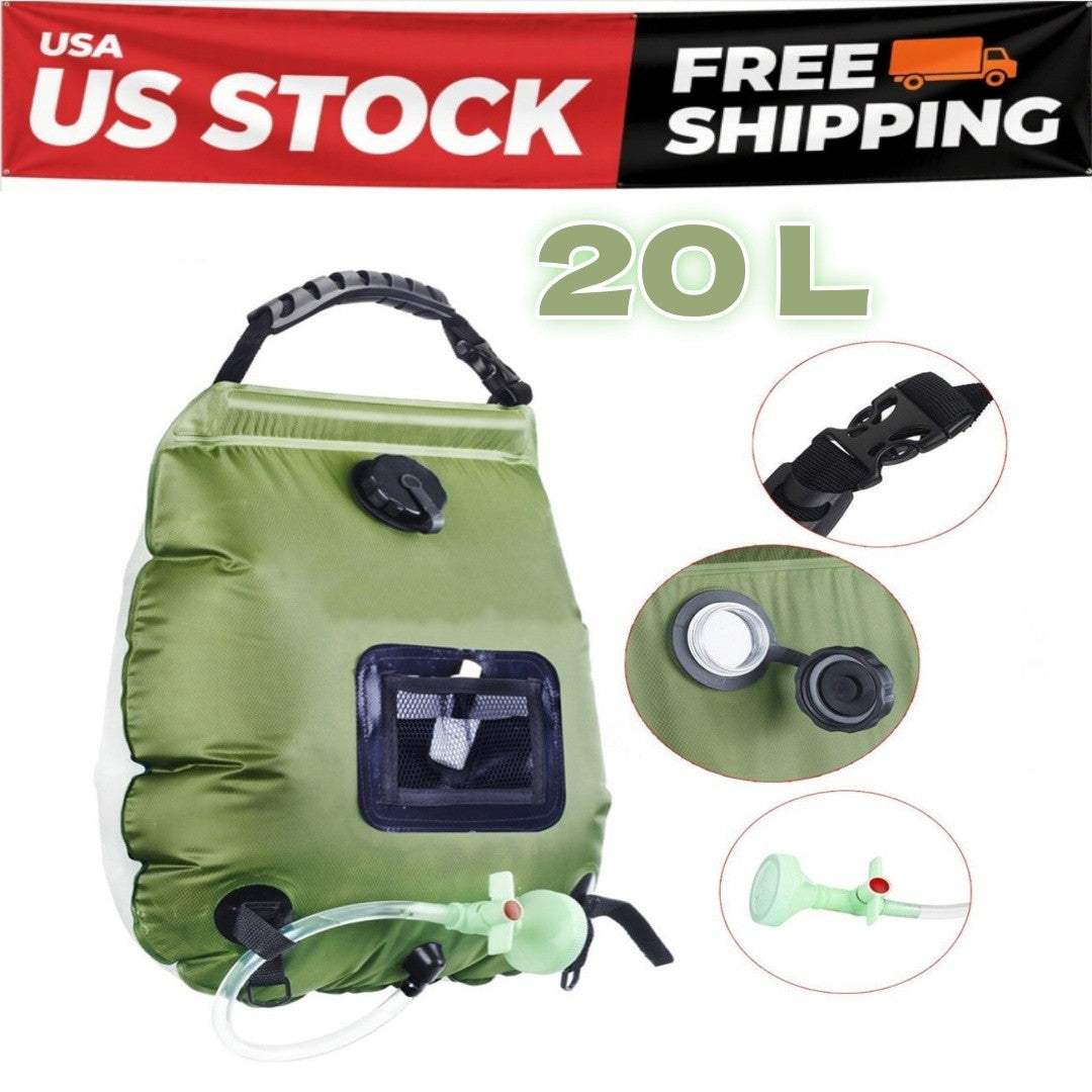5-Gallon Solar Camping Shower Bag with Hose & Head - Portable Outdoor Shower
