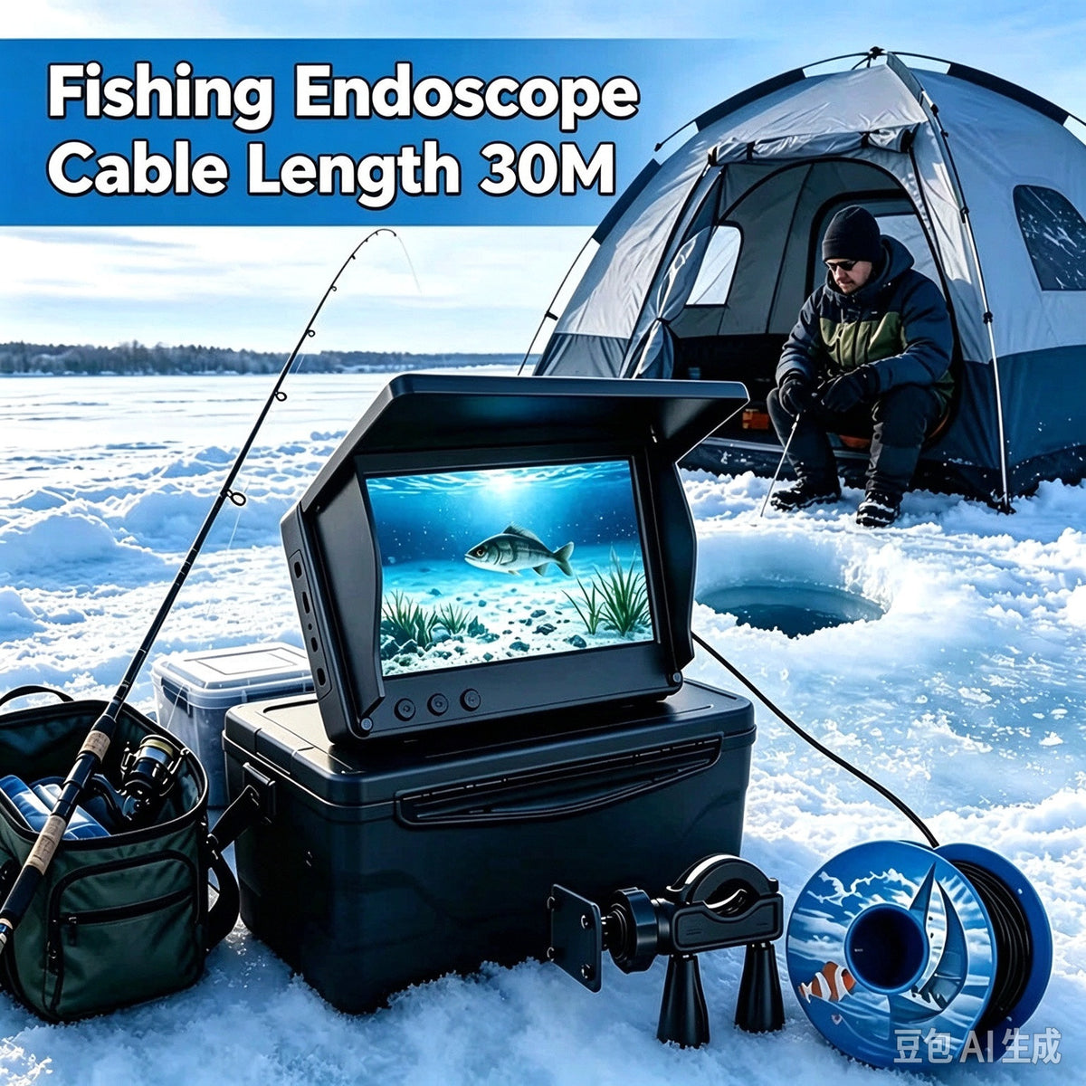 Underwater Fishing Camera with 4.3-Inch LCD Display, 30M Cable, Night Vision