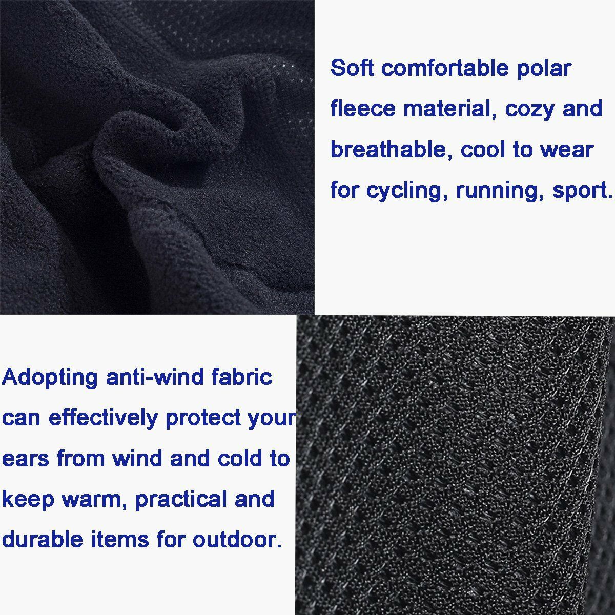 Black Fleece Military Beanie Hat - Windproof Winter Skull Cap, Stretch Fit