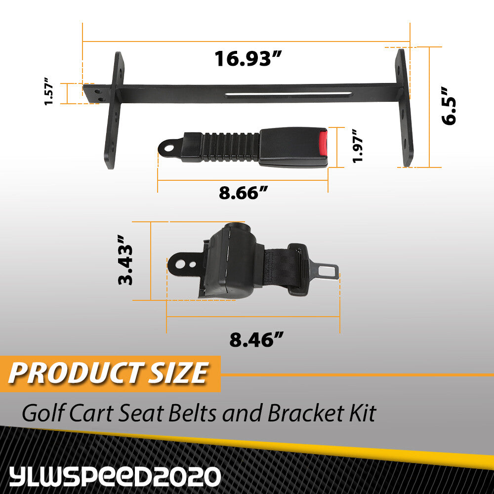Retractable Golf Cart Seat Belts and Bracket Kit for EZGO Yamaha Club Car