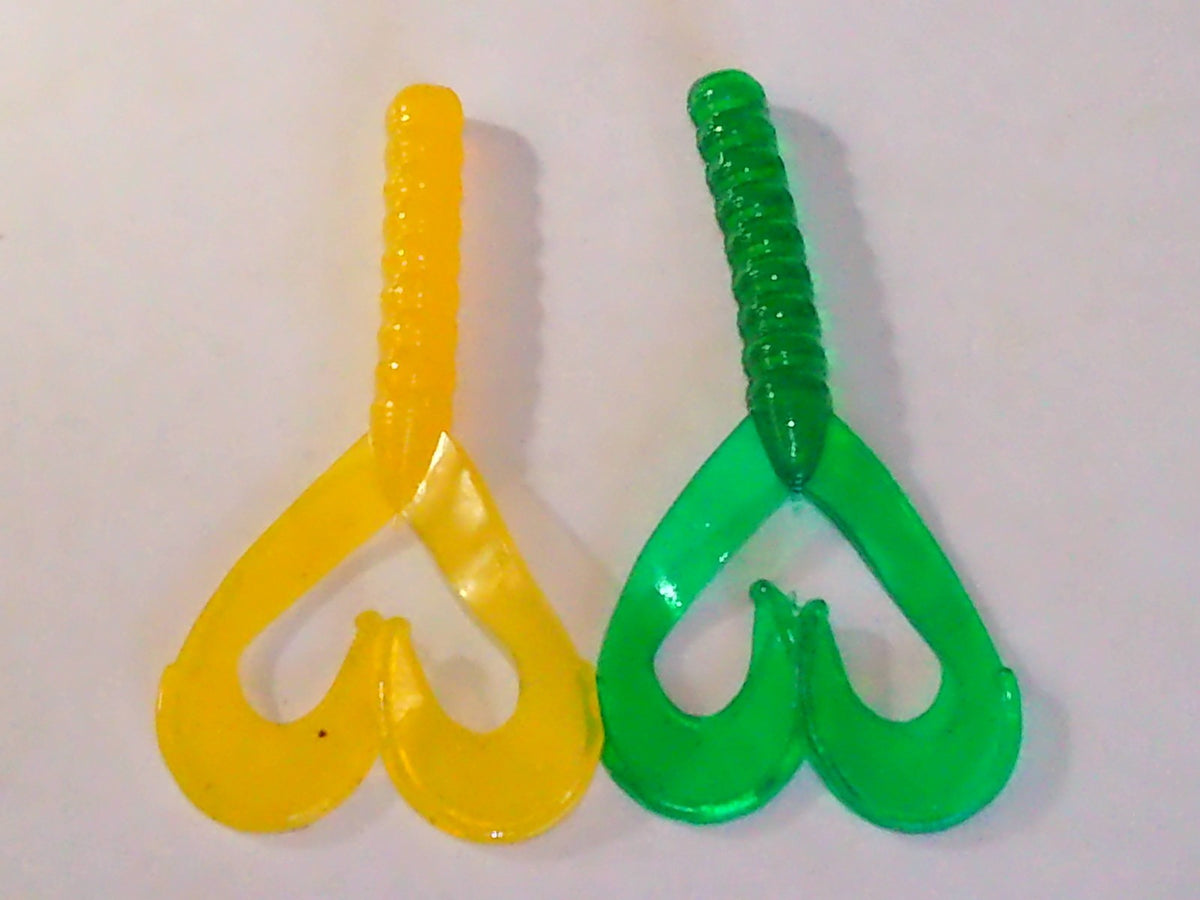 Double Tail Grub Soft Plastic Fishing Lure - Assorted Colors, 3 Inch, Pack of 24