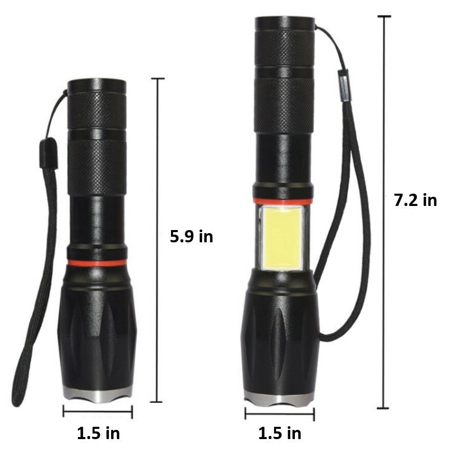 Rechargeable LED Flashlight with Magnetic COB Focus Beam and Emergency Red Flashlight