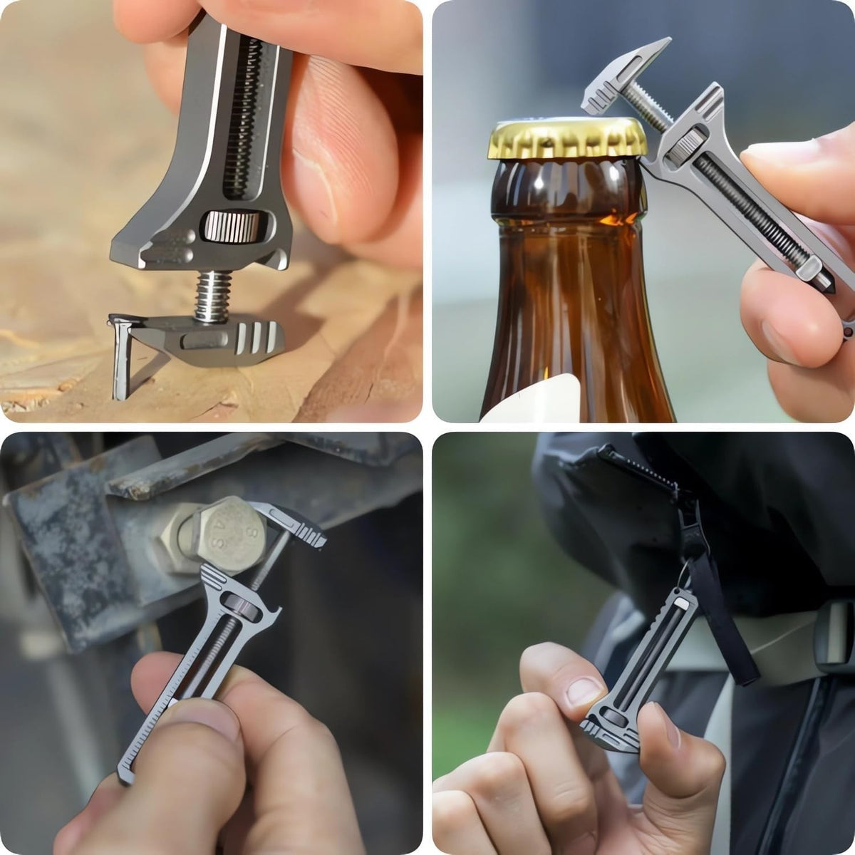 Mini Titanium Multi-Tool Wrench with Bottle Opener Keychain for Camping & DIY