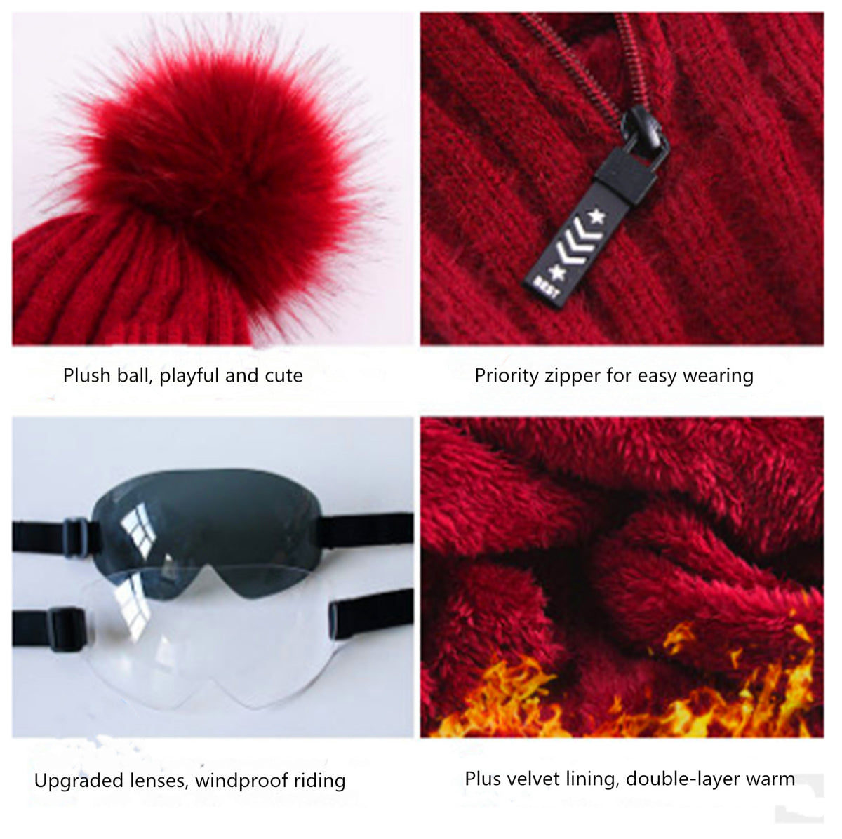 Double-Layer Fleece Winter Hat Beanie with Face and Neck Cover - Multiple Colors