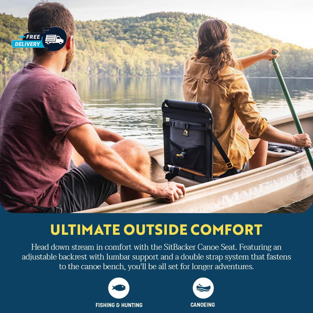 Adjustable Canoe Seat with Back Support - Lumbar Support & Mesh Pocket