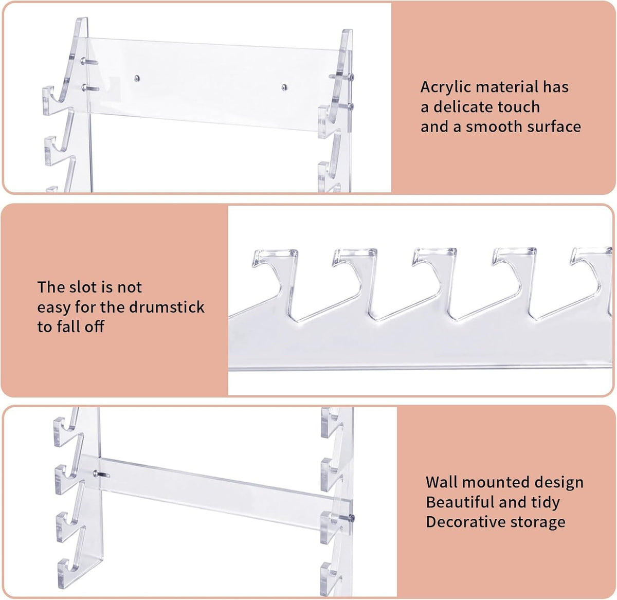 Acrylic Drum Stick Holder Wall Mount Display Storage Organizer