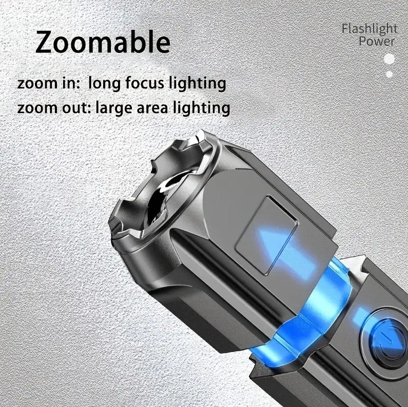 Rechargeable LED Flashlight - Portable Zoomable Handheld Torch for Outdoor and Household Use