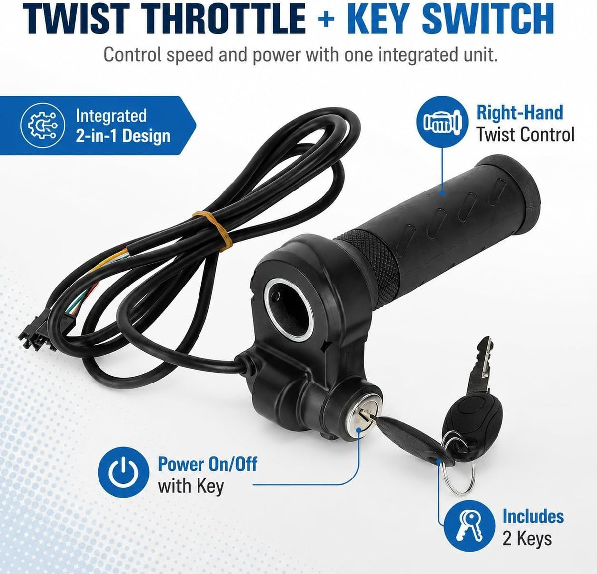 Universal 22mm E-Bike Throttle with 2 Keys Waterproof Handlebar Control