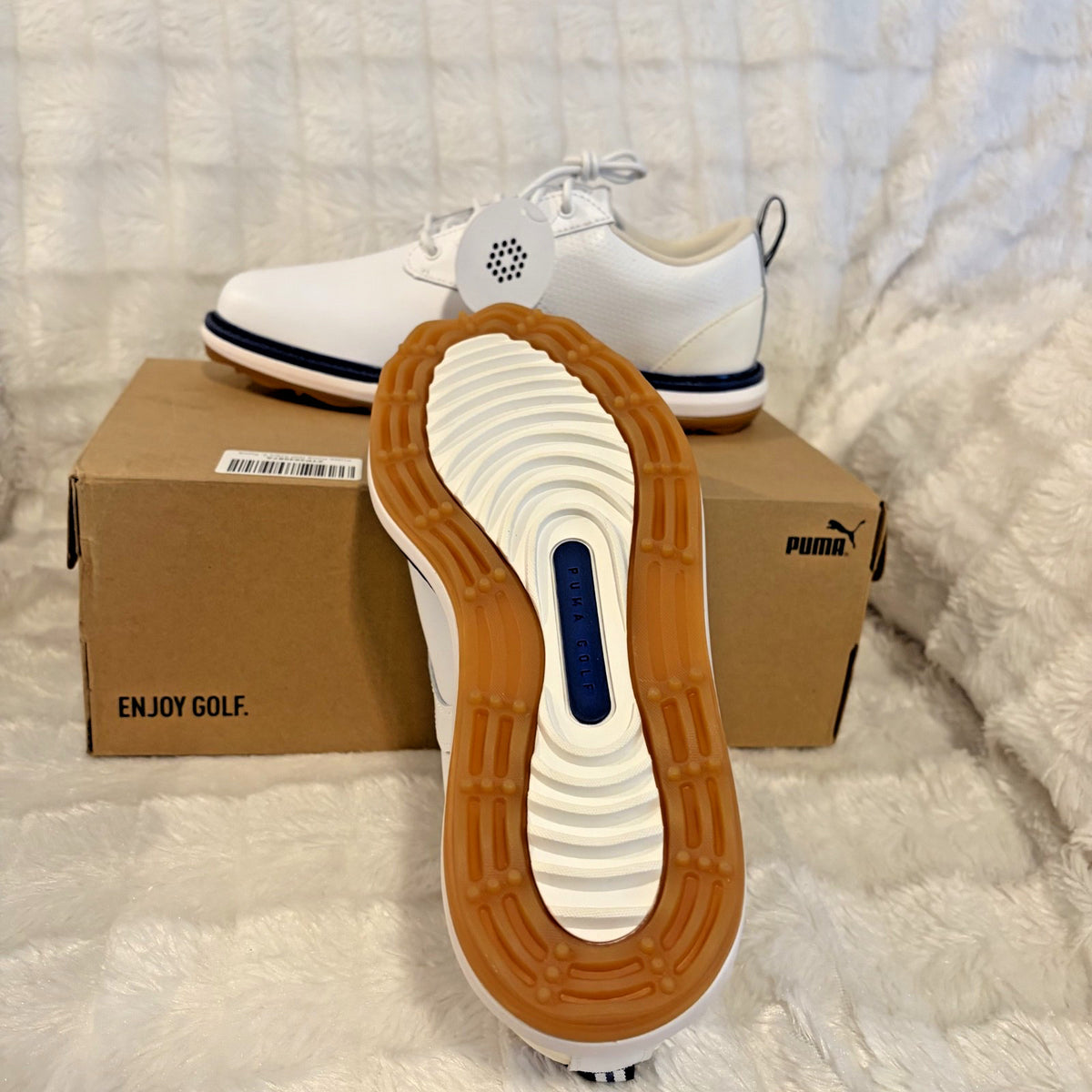 Women's Golf Shoes Spikeless Leather Comfort & Traction - White Blue