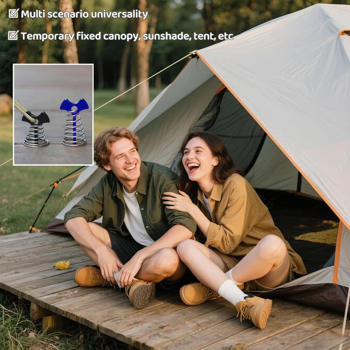 Adjustable Aluminum Tent Pegs with Carabiner for Decks & Canopies