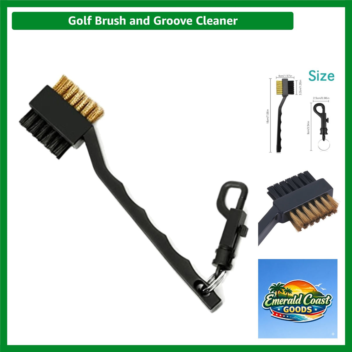 Golf Club Cleaning Brush with Brass & Nylon Bristles, Compact & Lightweight