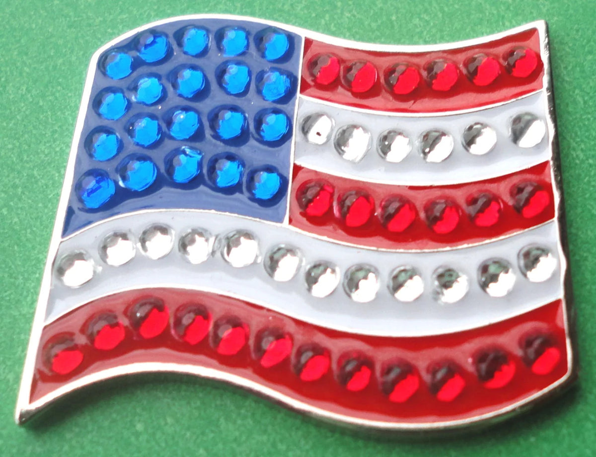 American Flag Golf Ball Marker with Crystals - High Quality USA Flag Accessory
