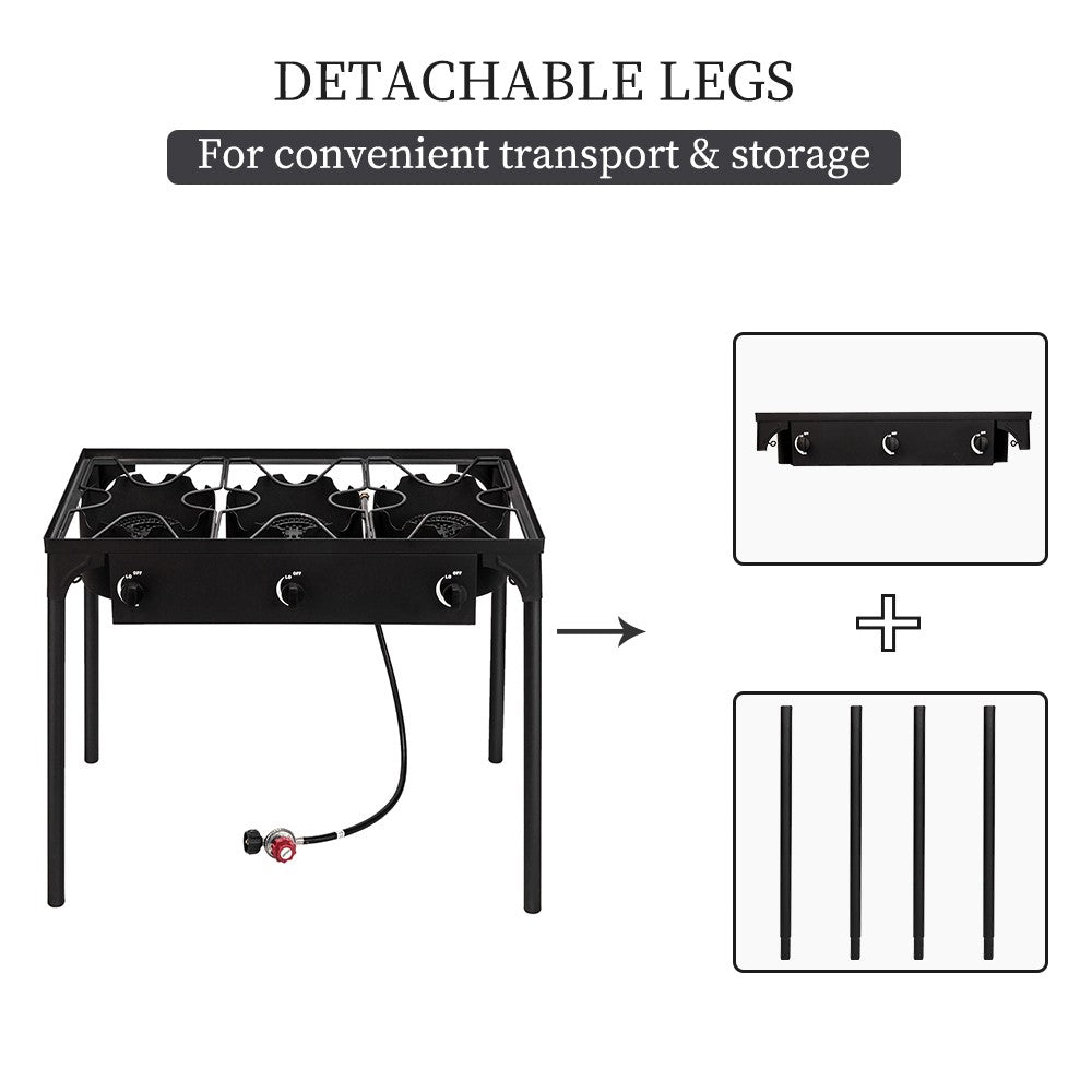 Portable 225,000-BTU 3 Burner Gas Camping Stove Grill Outdoor Cooker