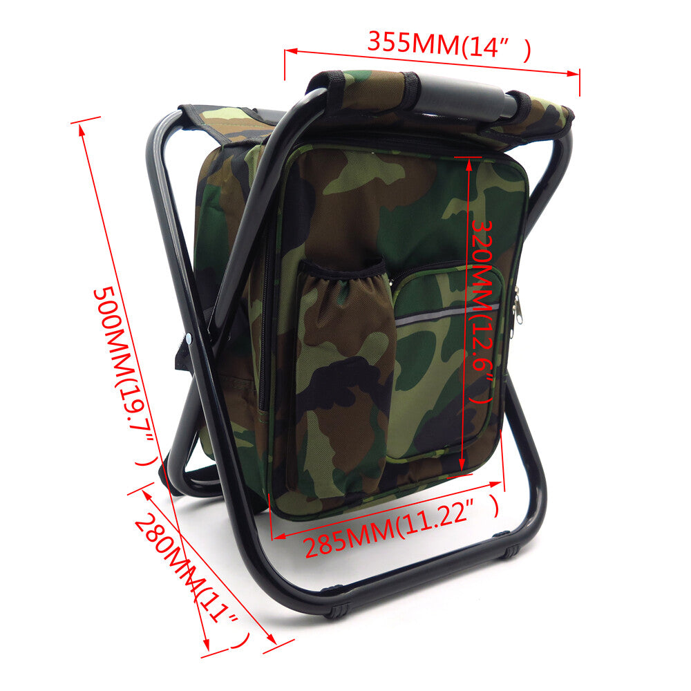 Foldable Outdoor Fishing Backpack Chair Stool with Cooler Bag