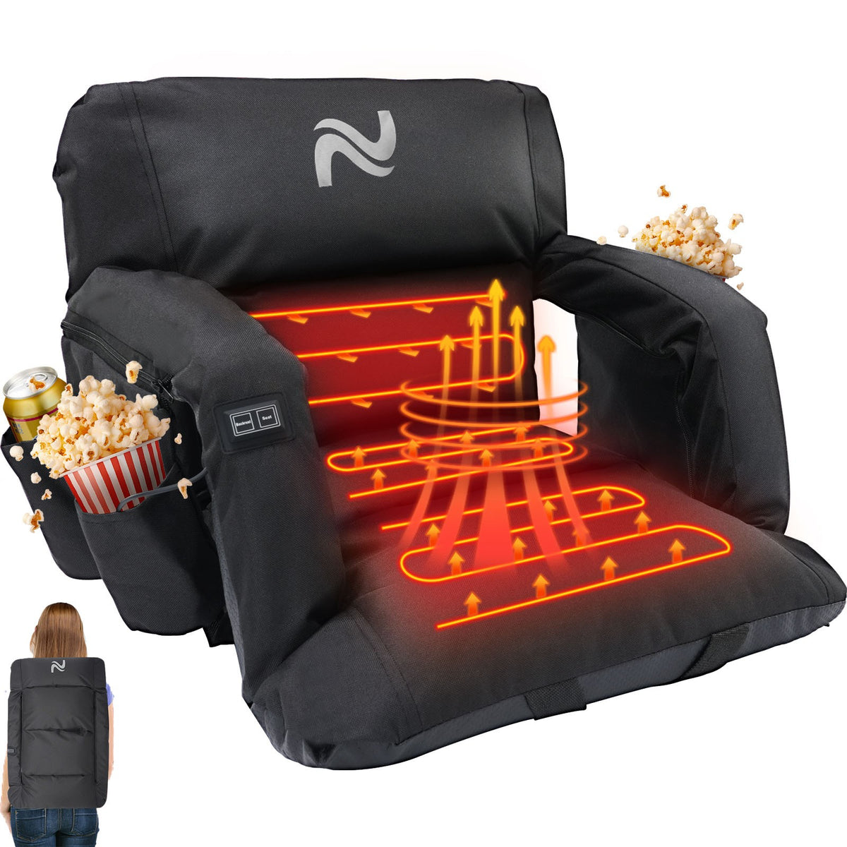 Heated Stadium Seat with Back Support - Adjustable Bleacher Chair, Waterproof 600D Oxford