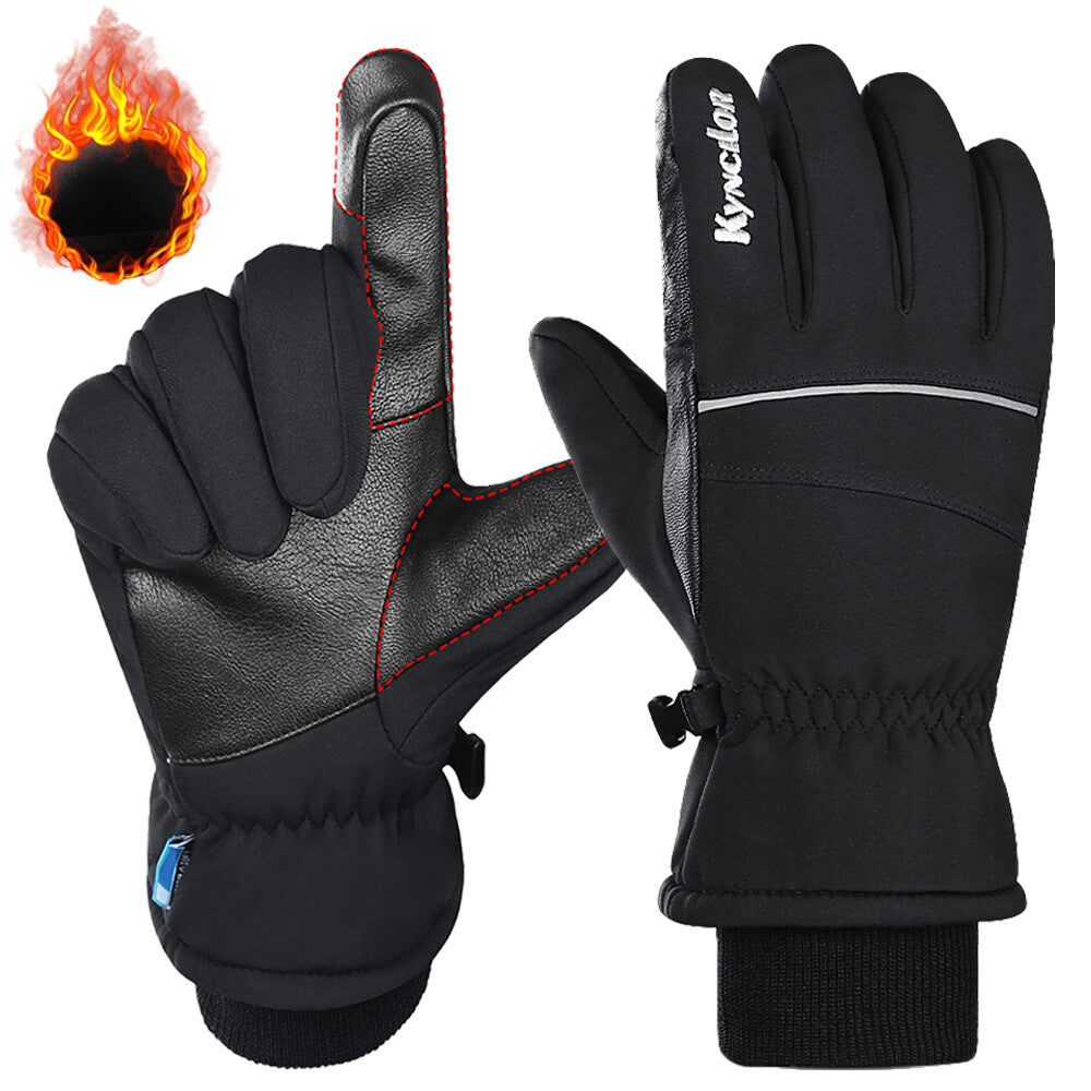Winter Waterproof Ski Gloves with Fleece Liner Deerskin Suede for Cold Weather