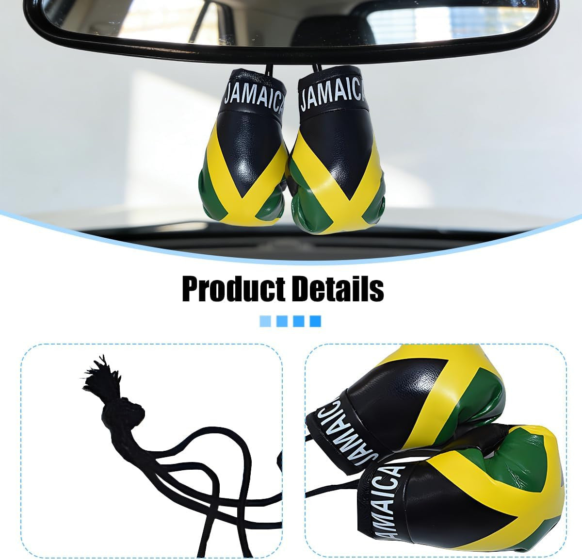 Mini Boxing Gloves Car Mirror Decor Jamaican Flag