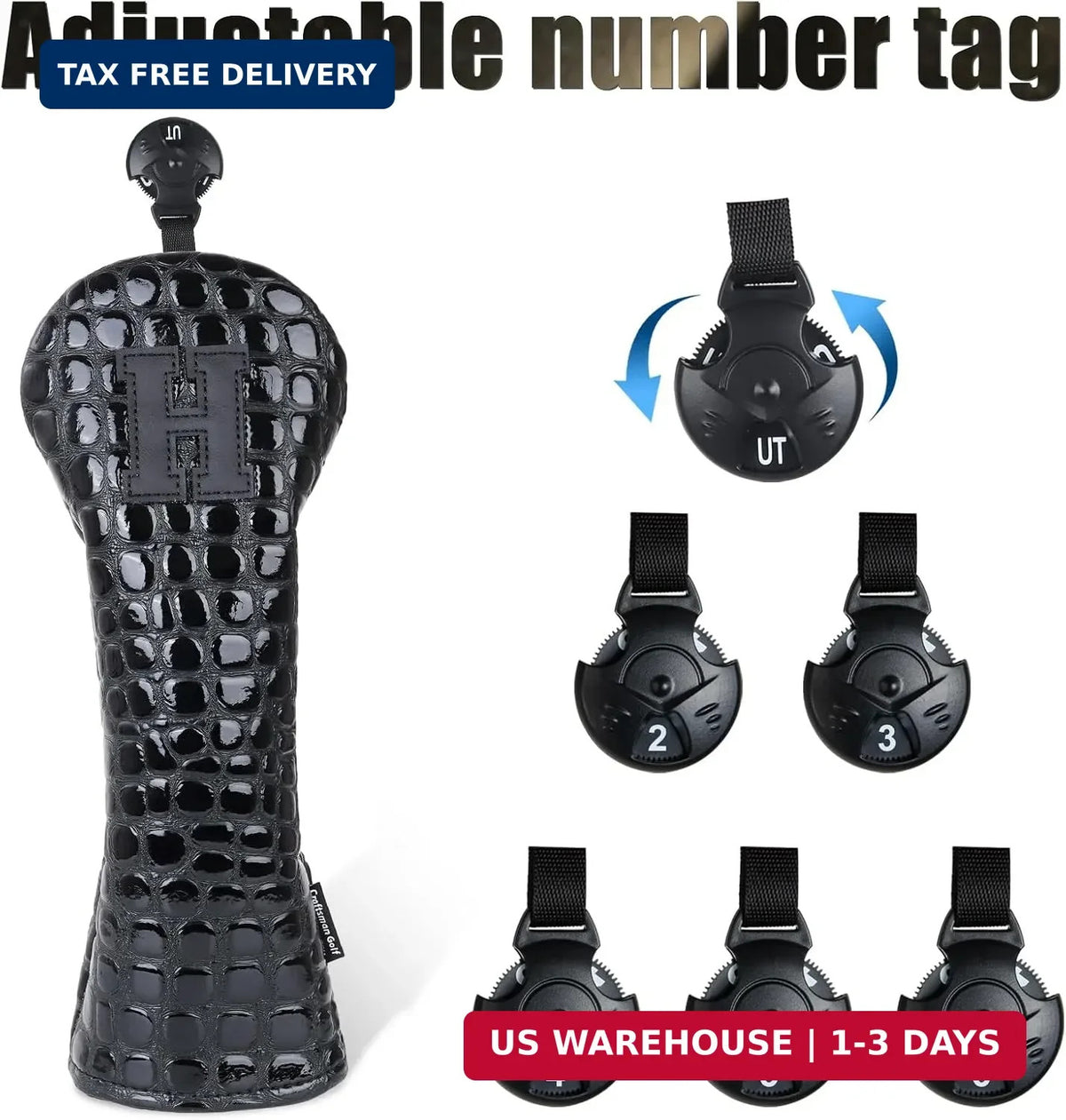 Crocodile Pattern Golf Club Headcovers Protector Set - Black