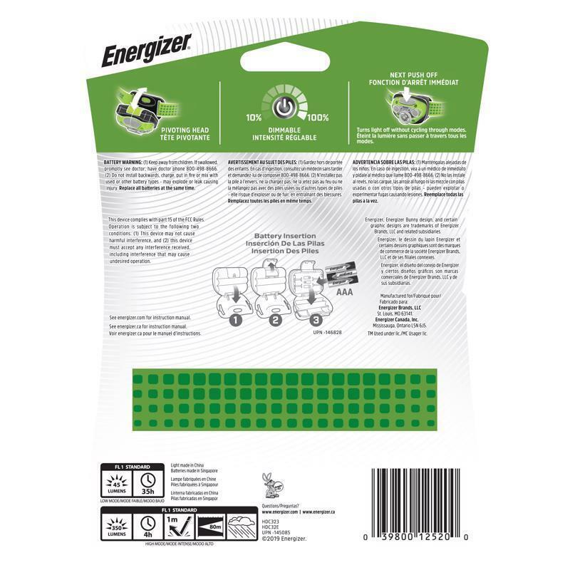 Energizer Vision HD+ Green LED Headlamp 350 Lumen with AAA Batteries