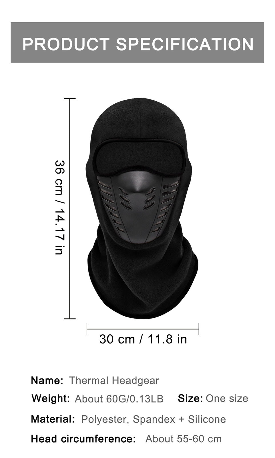 Winter Ski Balaclava Face Mask Windproof Fleece Headgear for Outdoor Sports