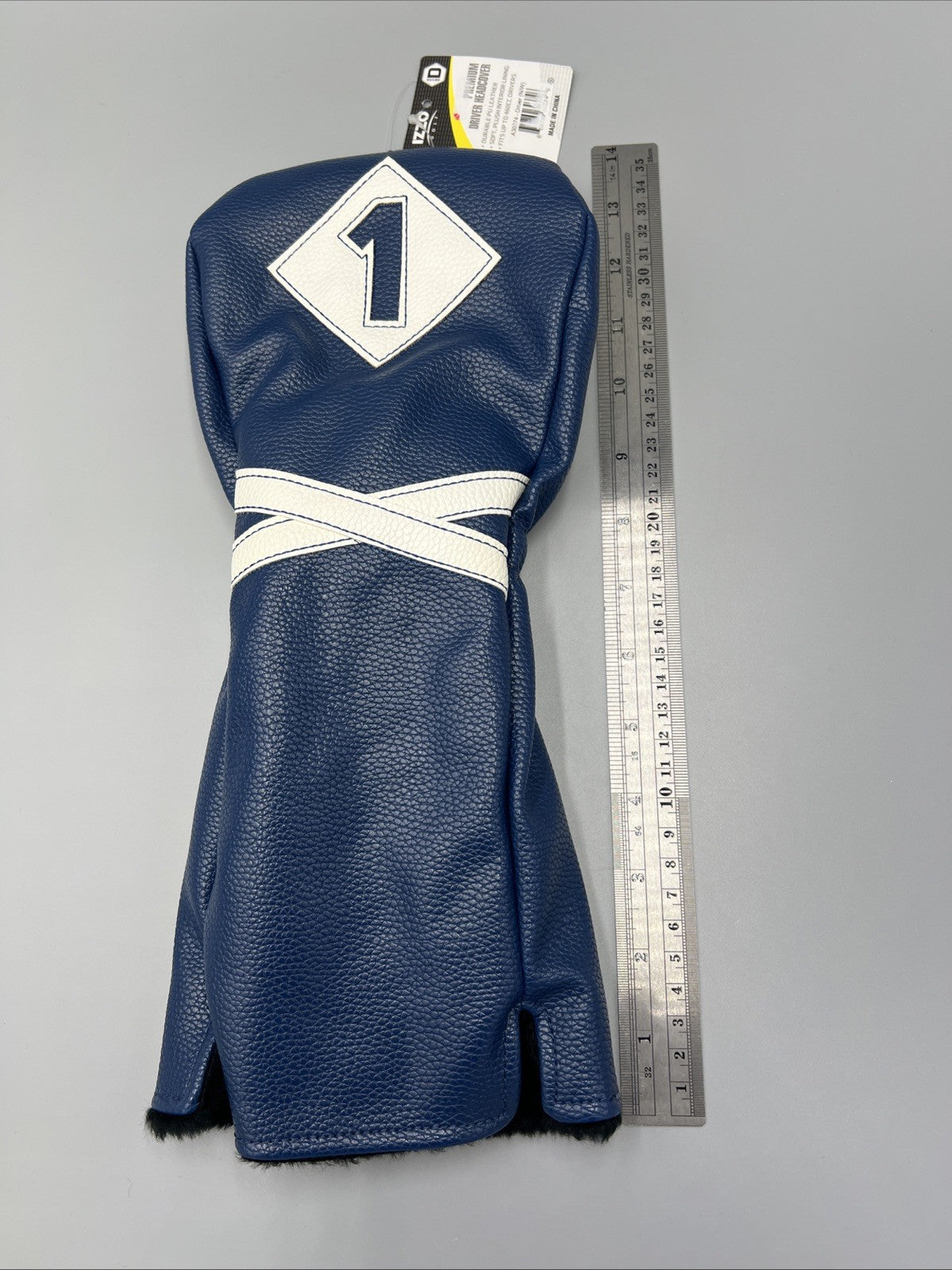 Golf Driver Headcover PU Leather Fits Up To 460CC Navy White