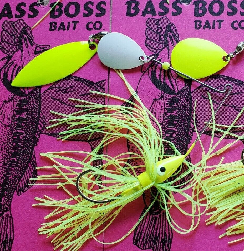 2 Pack 3/8 oz Fishing Spinner Baits - Chartreuse & White Lures for Stained Water
