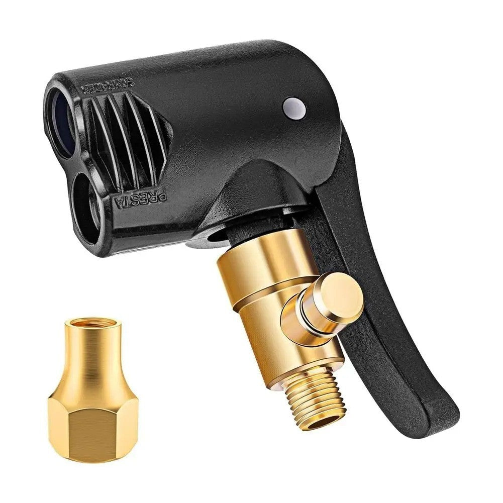 Locking Presta Schrader Bike Tire Air Chuck with 1/4" Nozzle - Dual Head Pump Accessory