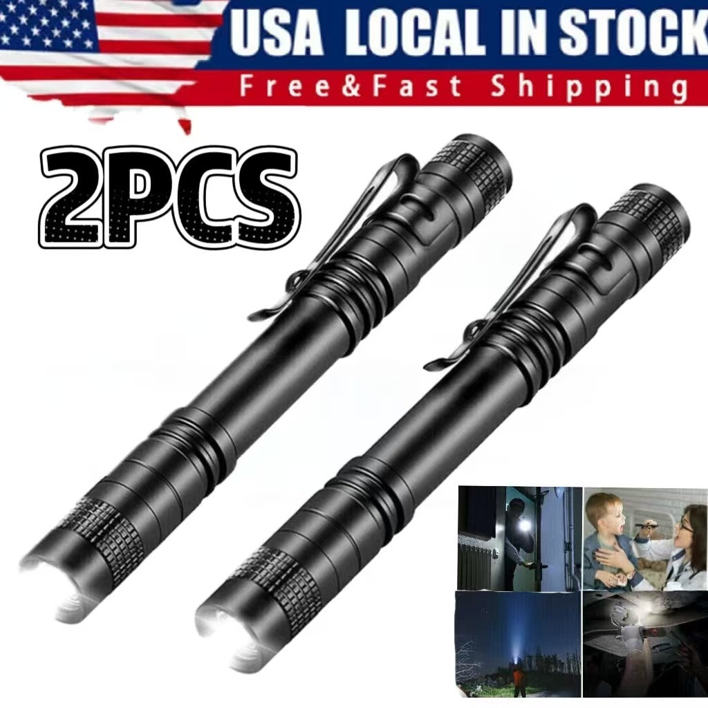2PCS Mini Small LED Flashlight Penlight with Clip - Super Bright Torch for Pocket