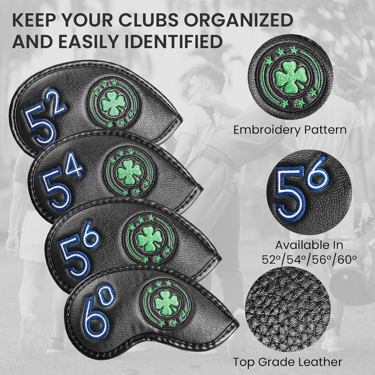 Golf Wedge Iron Head Covers 52°, 54°, 56°, 60° - Waterproof & Durable