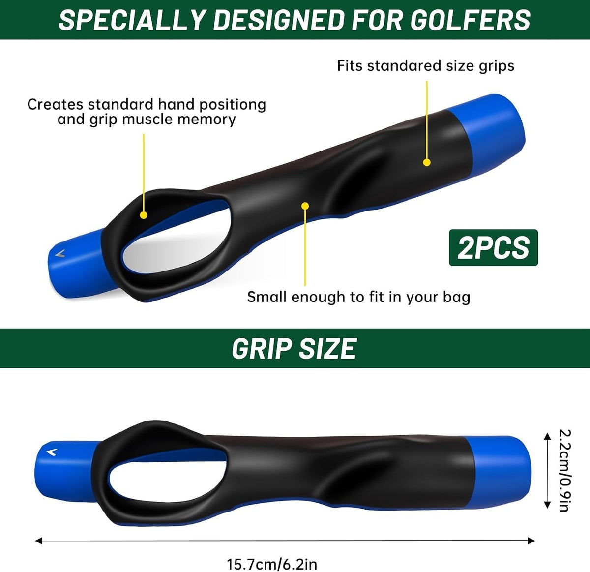 Golf Grip Trainer Set for Right-Handed Golfers - Improve Swing & Hand Position